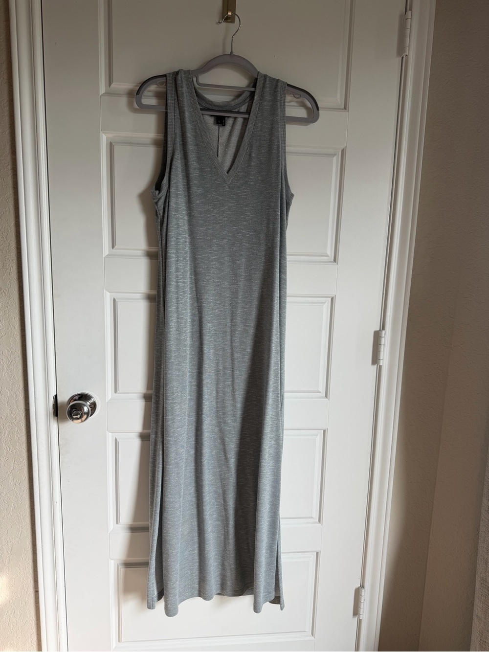 PAIGE Sleeveless V-Neck Maxi Dress in Light Gray